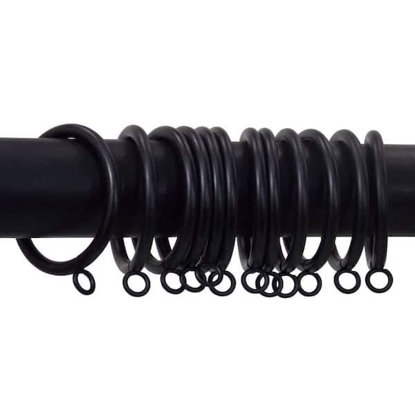 The Artifactory 1 in. Drapery Rings with Grommets for 1 in. or 1 3/8 in. Poles in Matte Black (12-Pack)