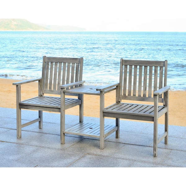 Brea 65 in. 2-Person Grey Acacia Wood Outdoor Bench
