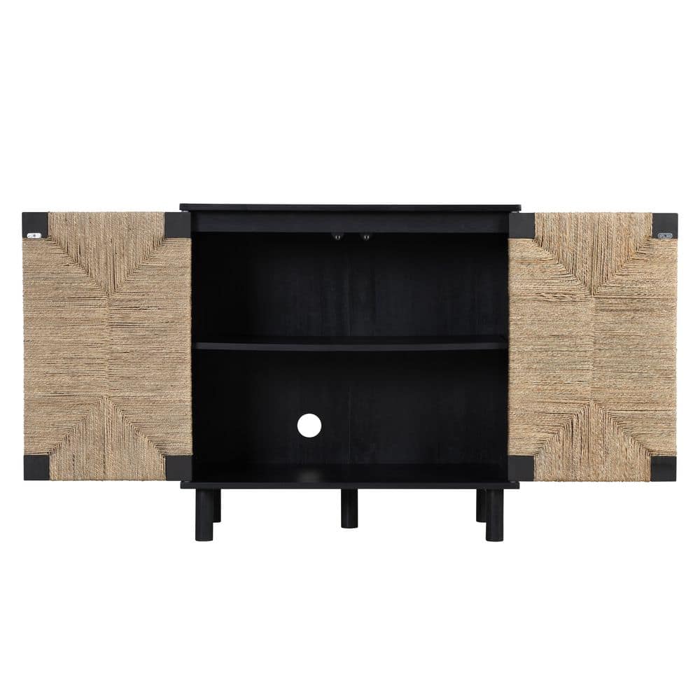 Beacon Black Wood and Seagrass 2-Door Storage Cabinet