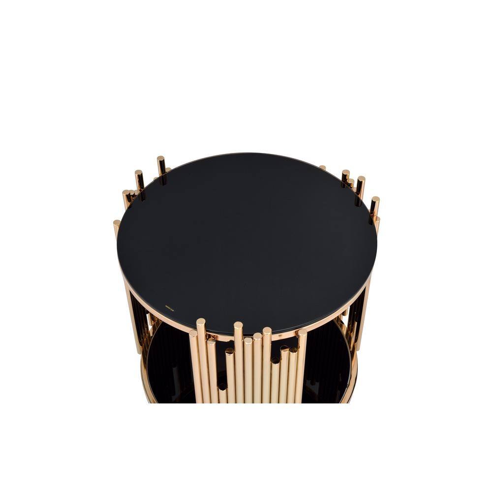 Tanquin 25" Round Black Glass & Gold Metal End Table