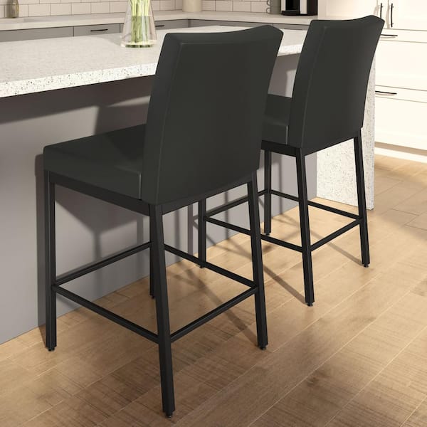 Amisco Perry Plus 30 in. Black Faux Leather/Black Metal Bar Stool