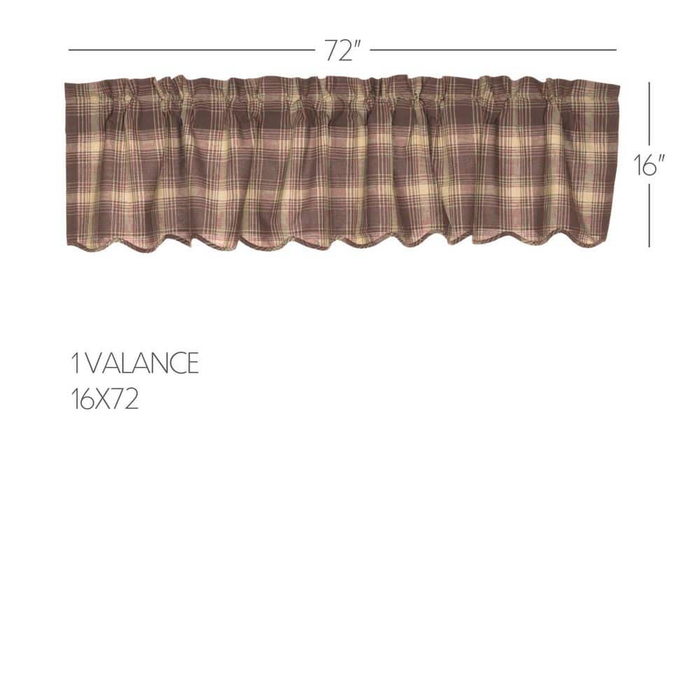 Woodland Brown and Khaki Plaid Cotton Scalloped Valance, 16x72