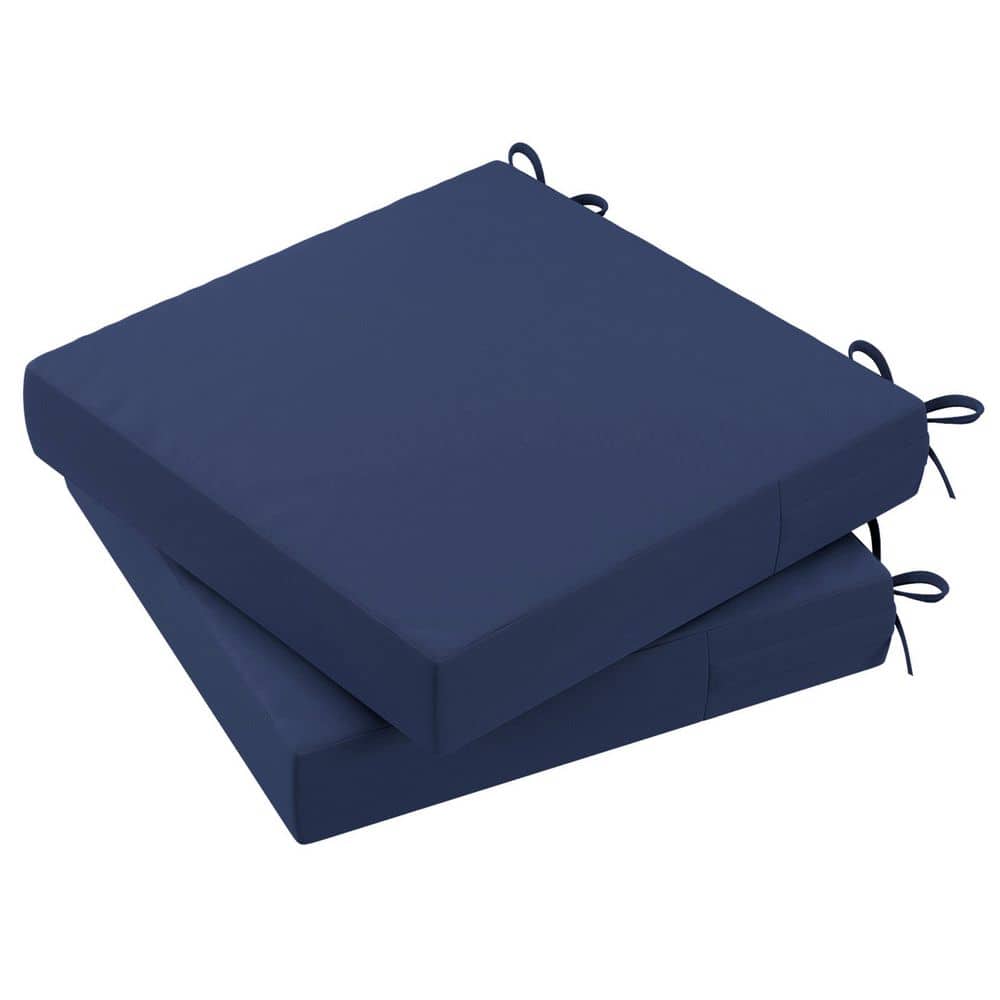 Navy Blue Foam Outdoor Dining Chair Cushions, Set of 2
