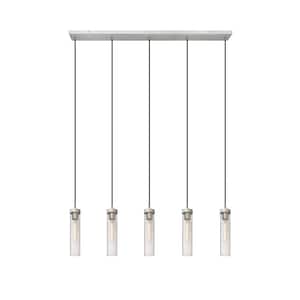Beau 5-Light Brushed Nickel Shaded Linear Chandelier with Clear Glass Shade with No Bulbs Included