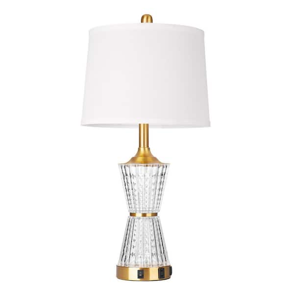 Cinkeda Irin 26 in. Crystal Table Lamp Set With Dual USB Ports and Built-in Outlet
