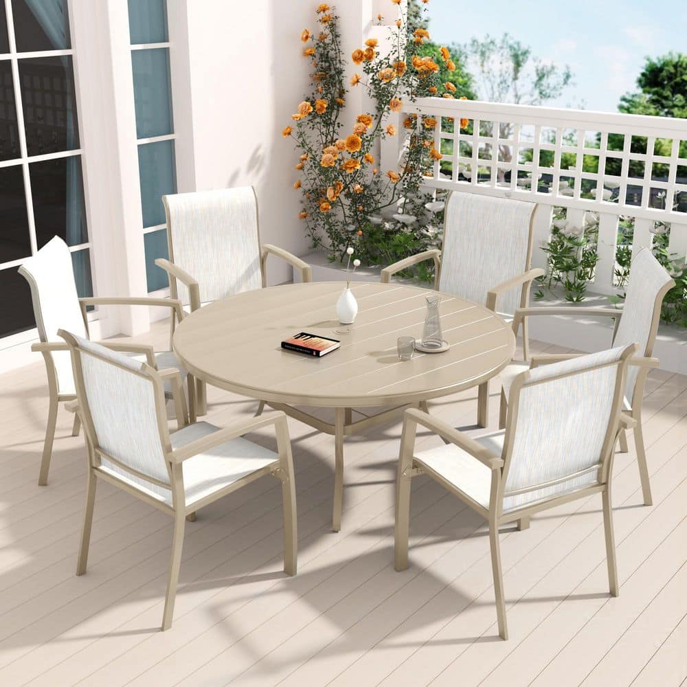 7-Piece Sandstone Metal Patio Outdoor Dining Set for 6 with 52.95