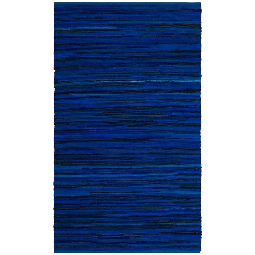 Blue Striped Handmade Wool and Cotton Area Rug
