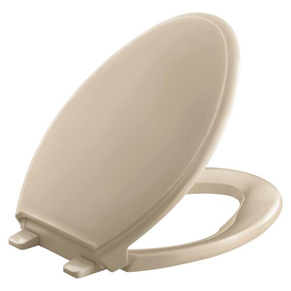 KOHLER Glenbury Quiet-Close Elongated Closed Toilet Seat with Grip-Tight Bumpers in Mexican Sand