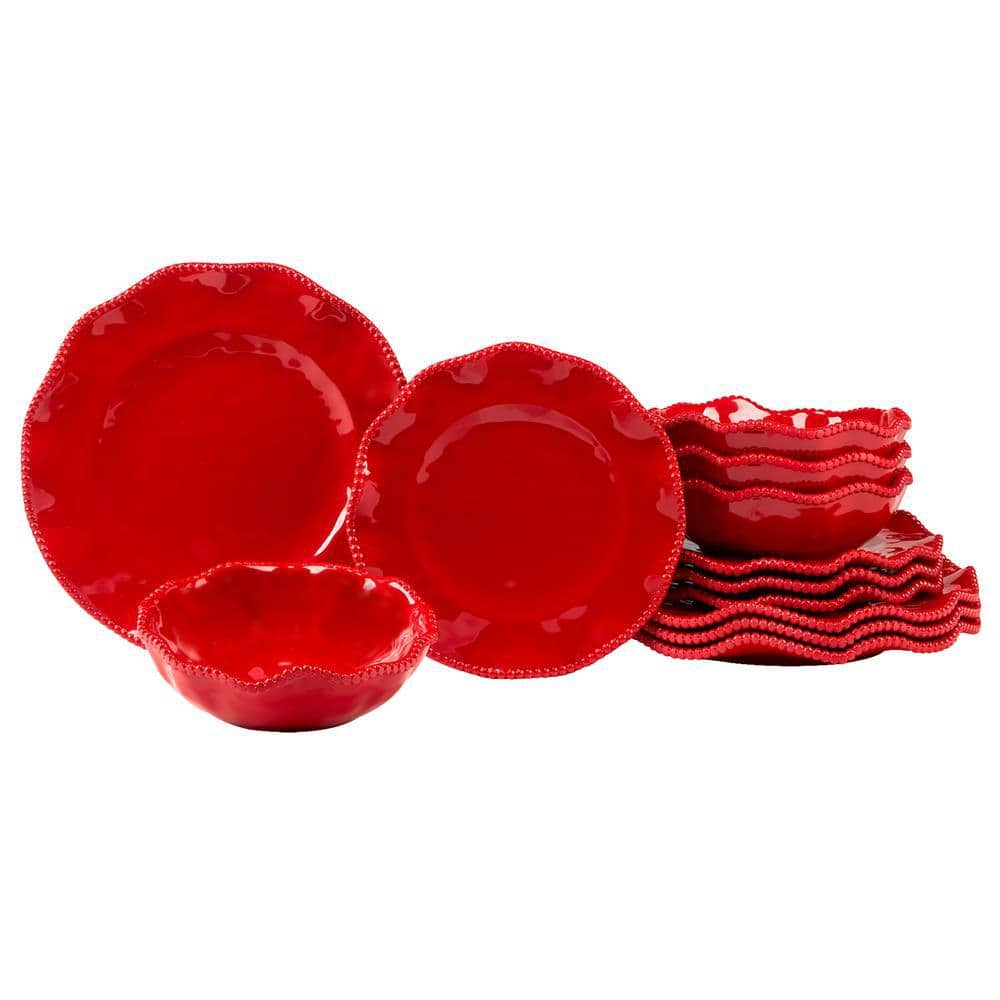 Certified International 12-Piece Melamine Perlette Red Melamine Dinnerware Set