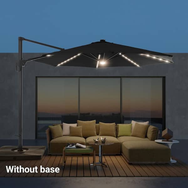 11 ft. LED Cantilever Patio Umbrella with Solution-Dyed Fabric, Aluminum Frame, and 360° Rotation in Black