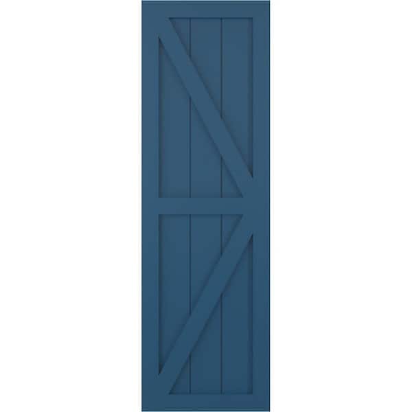 Ekena Millwork 12 in. x 40 in. True Fit PVC 2-Equal Panel Farmhouse Fixed Mount with Z-Bar Board and Batten Shutters Sojourn Blue