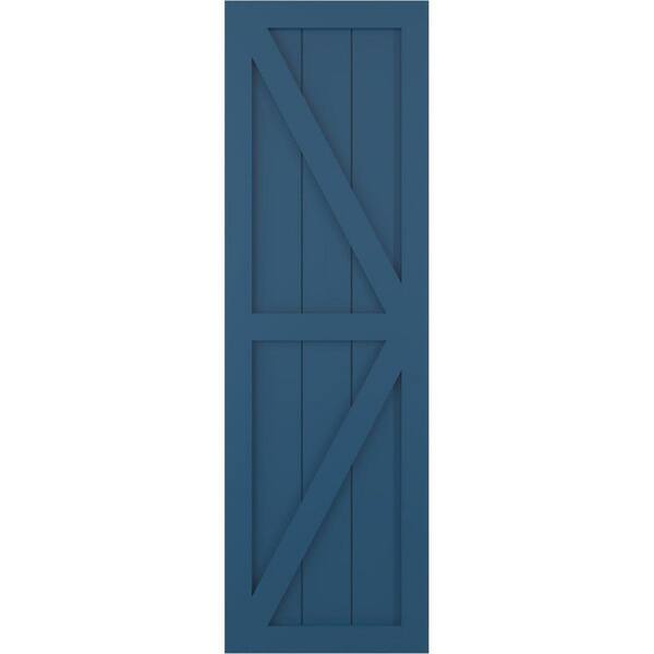 Ekena Millwork 12" x 78" True Fit PVC Two Equal Panel Farmhouse Fixed Mount Board and Batten Shutters w/Z-Bar, Sojourn Blue (Per Pair)