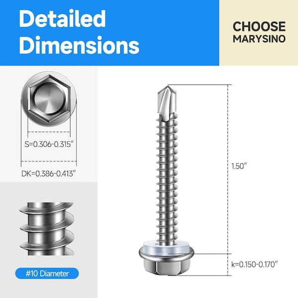 #10 x 1-1/2 in. Hex Washer Head 410 Stainless Steel Self Drilling Sheet Metal Screw (50-Pack)