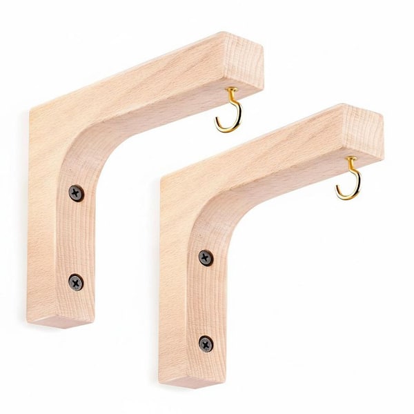 2 Pack Brown Wood Hanging Basket Hooks for Indoor Flower Baskets Pot