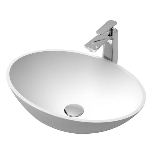 Moray 19.69 in. Stone Resin Vessel Oval Modern Bathroom Sink in Matte White