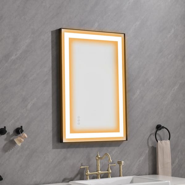 Polibi 36 in. W x 24 in. H Rectangular Frameless Wall Mounted LED Light Bathroom Vanity Mirror Anti-Fog and Dimmable, Black