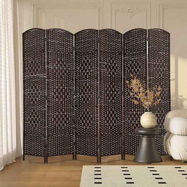 71 in. Brown 6-Panel Natural Folding Room Divider, Hand-Woven Wood Frame, Privacy Screen for Living Room