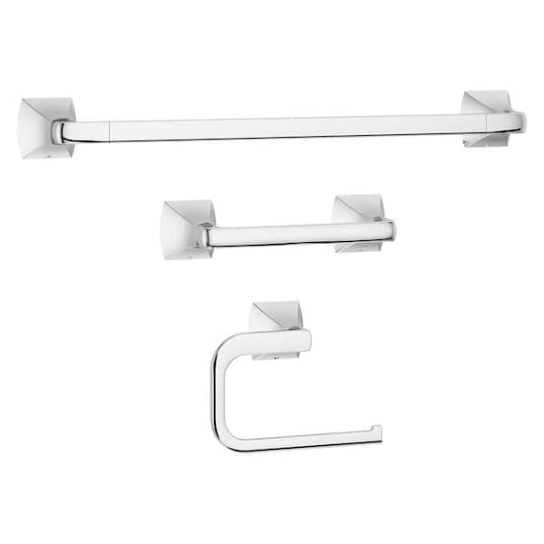 Pfister Bruxie 3-Piece Bath Hardware Set with 18 in Wall Mount Single Towel Bar, Paper Holder and Towel Ring in Polished Chrome