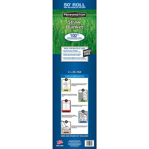 Pennington - 4 ft. W, 50 ft. L Wheat Straw Seed Starter Germination Blanket Weed-Free Biodegradable for Hills and Slopes