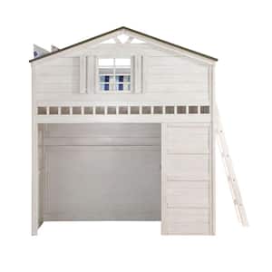 Tree House Weathered White and Washed Gray 38 in. x 80 in. Loft Bed