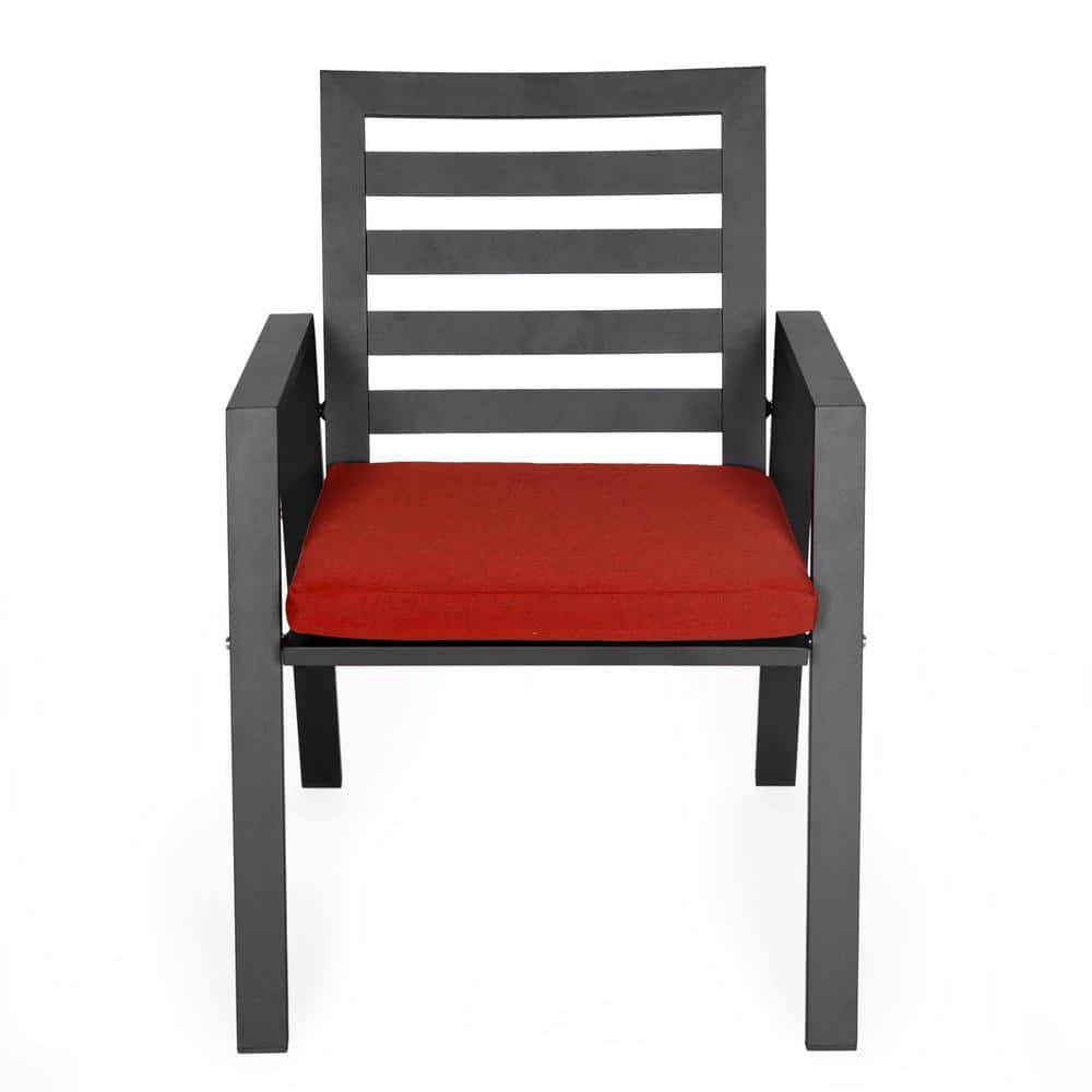 Chelsea Black Aluminum Patio Dining Chair with Red Cushions