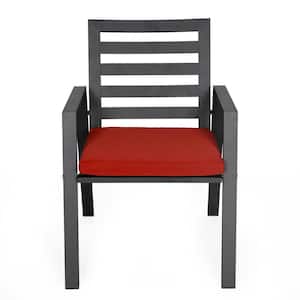 Chelsea Modern Patio Dining Armchair in Black Aluminum with Removable Cushions, Cherry Red