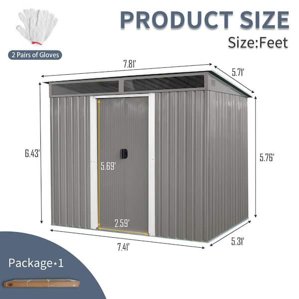 VAMOP 8 ft. W x 6 ft. D Metal Storage Shed with Lockable Sliding