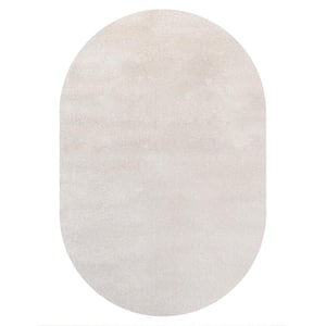 Haze Solid Low-Pile Ivory 5 ft. x 8 ft. Oval Area Rug