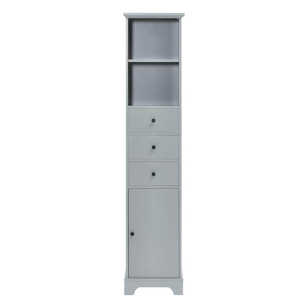 FUNKOL 10 in. W x 15 in. D x 68.3 in. H Gray Linen Cabinet Freestanding Storage Cabinet with 3 Drawers and Adjustable Shelf