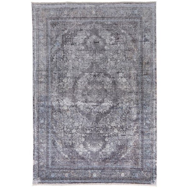 Gray, Silver 4 ft. x 5 ft. Oriental Area Rug