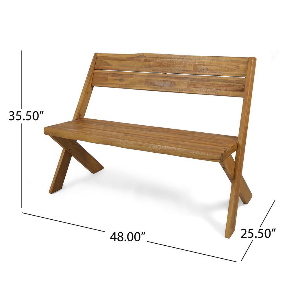 Estelle Teak Acacia Wood Farmhouse Bench with Cross Base
