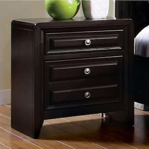 Transitional Espresso Brown 2-Drawer Wooden Nightstand with Panel Support
