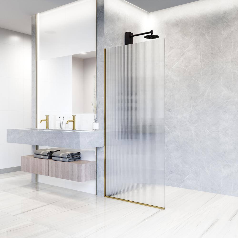 Zenith 34" Matte Gold Frameless Fluted Glass Shower Screen