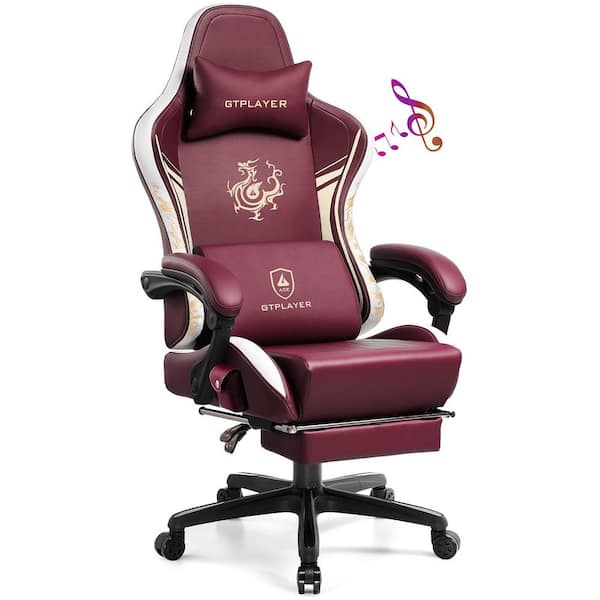 ComHoma Faux Leather Gaming Chair with Bluetooth Speakers Ergonomic Adjustable Height Office Desk Computer Chair, Red