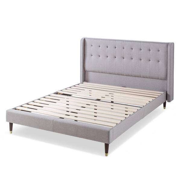 Zinus Benton Stone Grey King Upholstered Platform Bed Frame With Wingback Headboard Olb Fppmcg 14k Zinus Benton Stone Grey King, Grey Fabric Platform Bed King