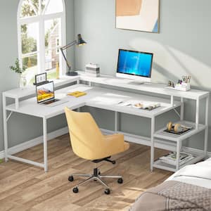 Perry 69 in. White Reversible Large Corner L Shaped Computer Writing Desk Monitor Stand Storage Shelf Home Office