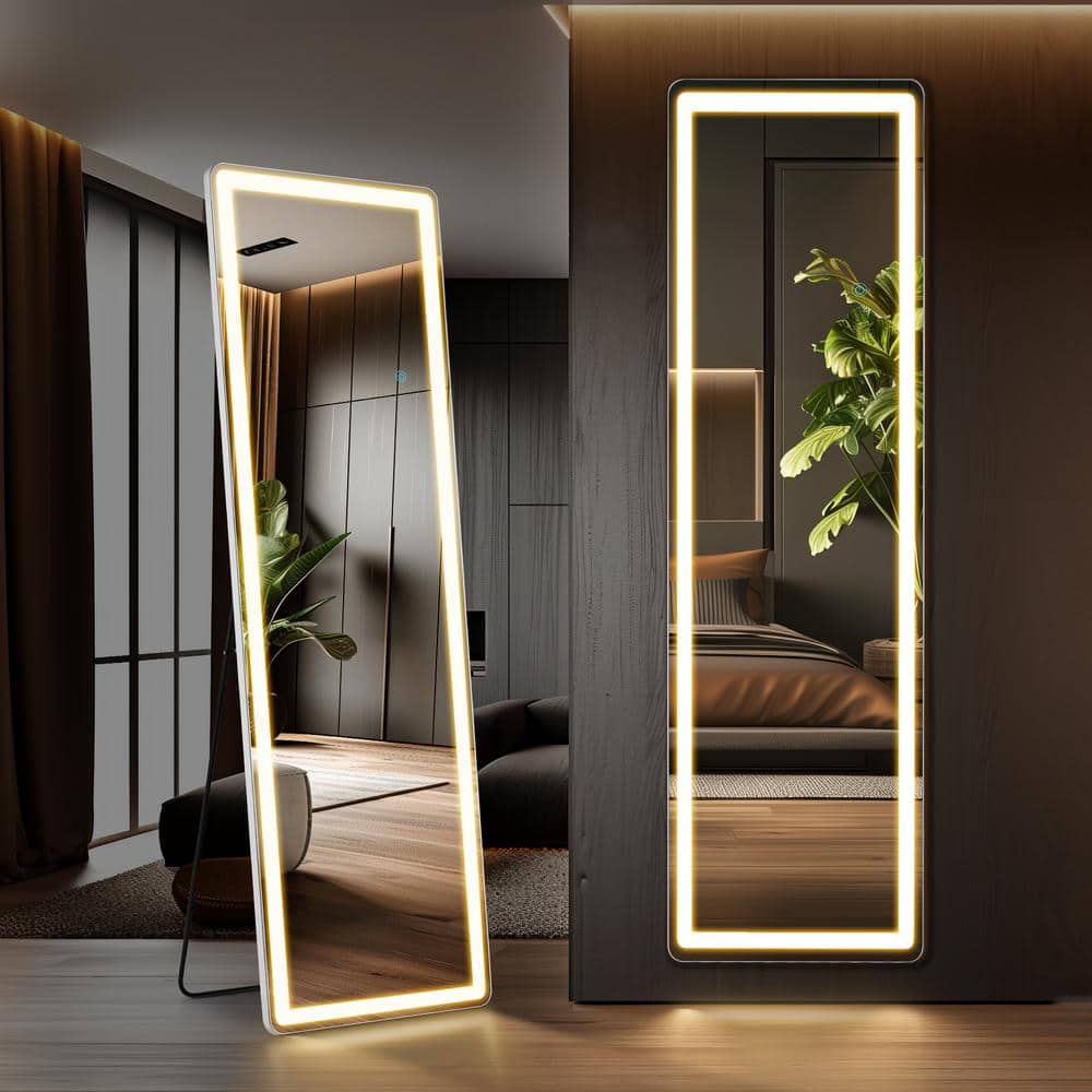 White 16 in. W x 60 in. H Rectangular Aluminum Alloy Framed Full Length Mir
