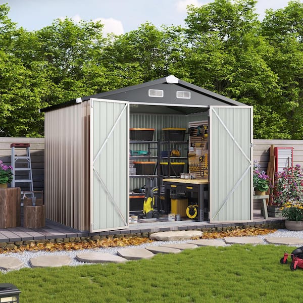 8 ft. W x 6 ft. D Metal Storage Shed with Metal Frame Floor, Lockable Door, and Vents (42 sq. ft. )