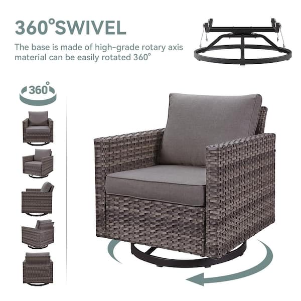 U-Weave 3-Piece Gray Wicker Swivel Outdoor Rocking Chairs Patio Conversation Set with Olefin Gray Cushions