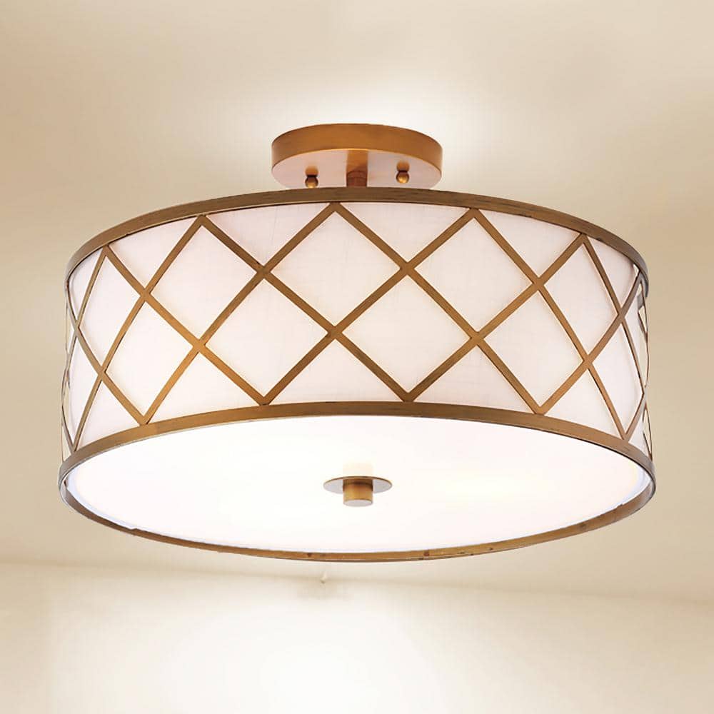 Elizabeth 16.75" Gold and White LED Drum Flush Mount Light