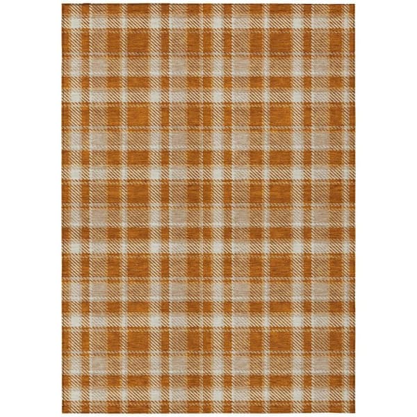 Orange and Ivory 3 ft. x 5 ft. Woven Plaid Rectangle Indoor/Outdoor Area Rug