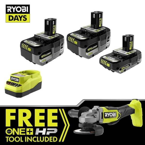 ONE+ 18V HIGH PERFORMANCE Kit w/ (2) 4.0 Ah Batteries, 2.0 Ah Battery, Charger, & FREE ONE+ HP 4-1/2 in. Angle Grinder