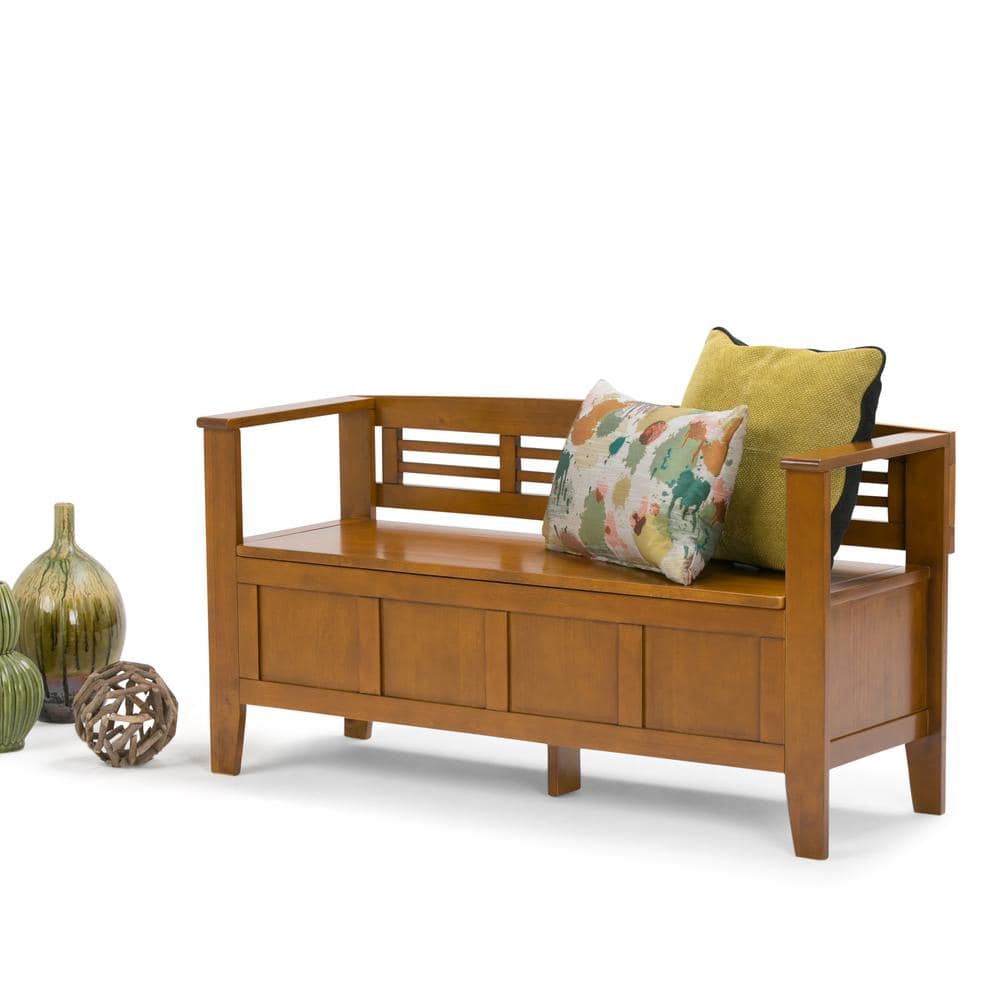 Avalon Light Brown Solid Pine Wood Entryway Storage Bench with Backrest