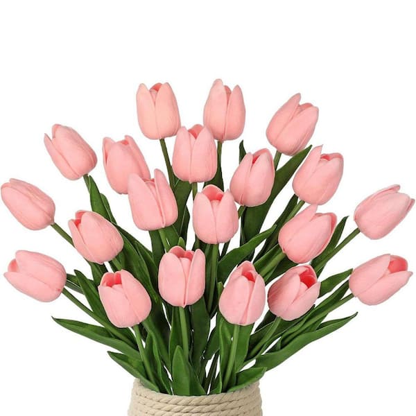 13.5 in. Pink Indoor/Outdoor Artificial Tulips Flower, 20 PCS