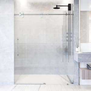 Elan 56 to 60 in. W x 74 in. H Sliding Frameless Shower Door in Stainless Steel with 3/8 in. (10mm) Fluted Glass