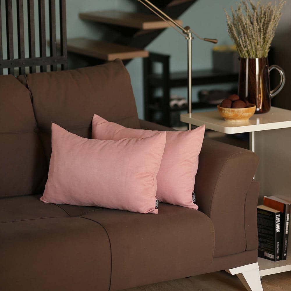 Light Pink Polyester Lumbar Pillow Covers Set of 2