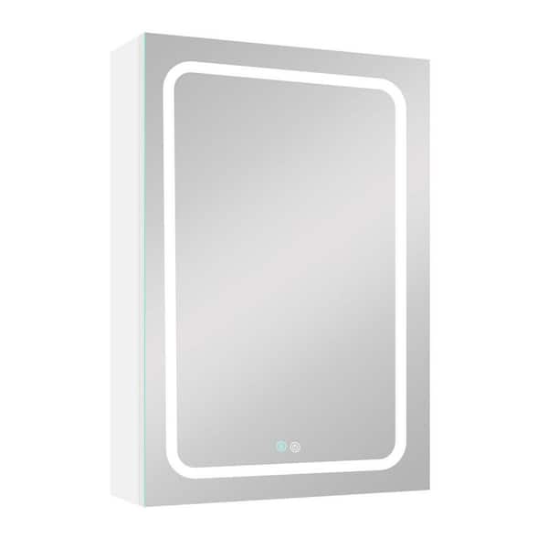 Unbranded 20 in. W x 30 in. H Rectangular White Aluminum Surface Mount Medicine Cabinet with Mirror, Left Open