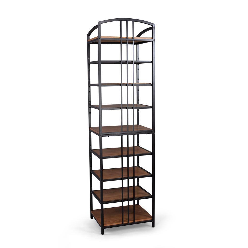 Modern Craftsman Distressed Oak Wall Shelf Unit with Gold Accents