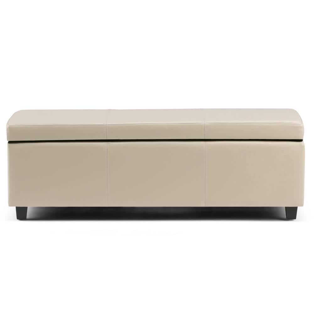 Satin Cream Vegan Faux Leather 48" Rectangular Storage Ottoman