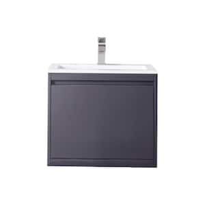 Milan 23.6 in. W x 18.1 in. D x 20.6 in. H Bathroom Vanity in Modern Grey Glossy with Glossy White Mineral Composite Top